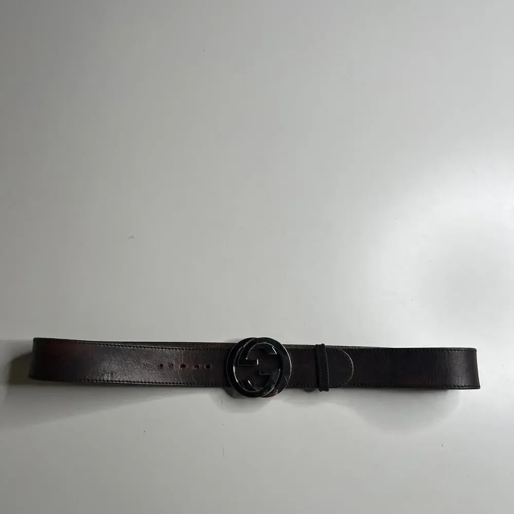 Gucci Men’s Leather Belt Brown GG Silver Buckle 114876 Made in‎ Italy